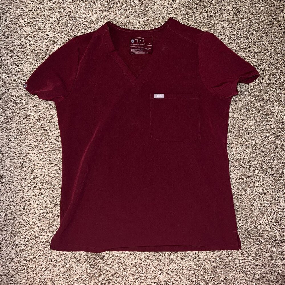 Figs Womens Catarina One Pocket Scrub Top Burgundy